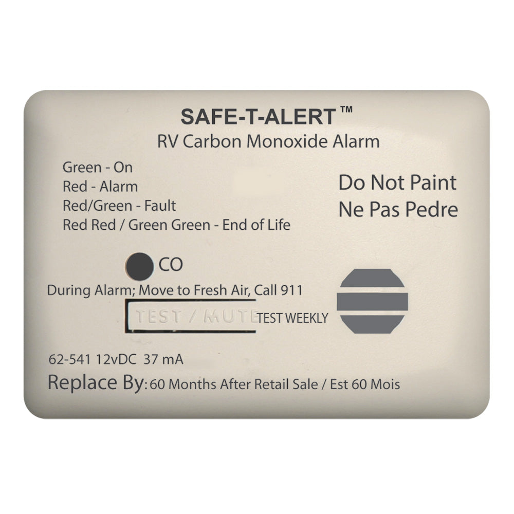 SafeTAlert 62 Series Carbon Monoxide Alarm 12V RV Surface Mount White 62541WT