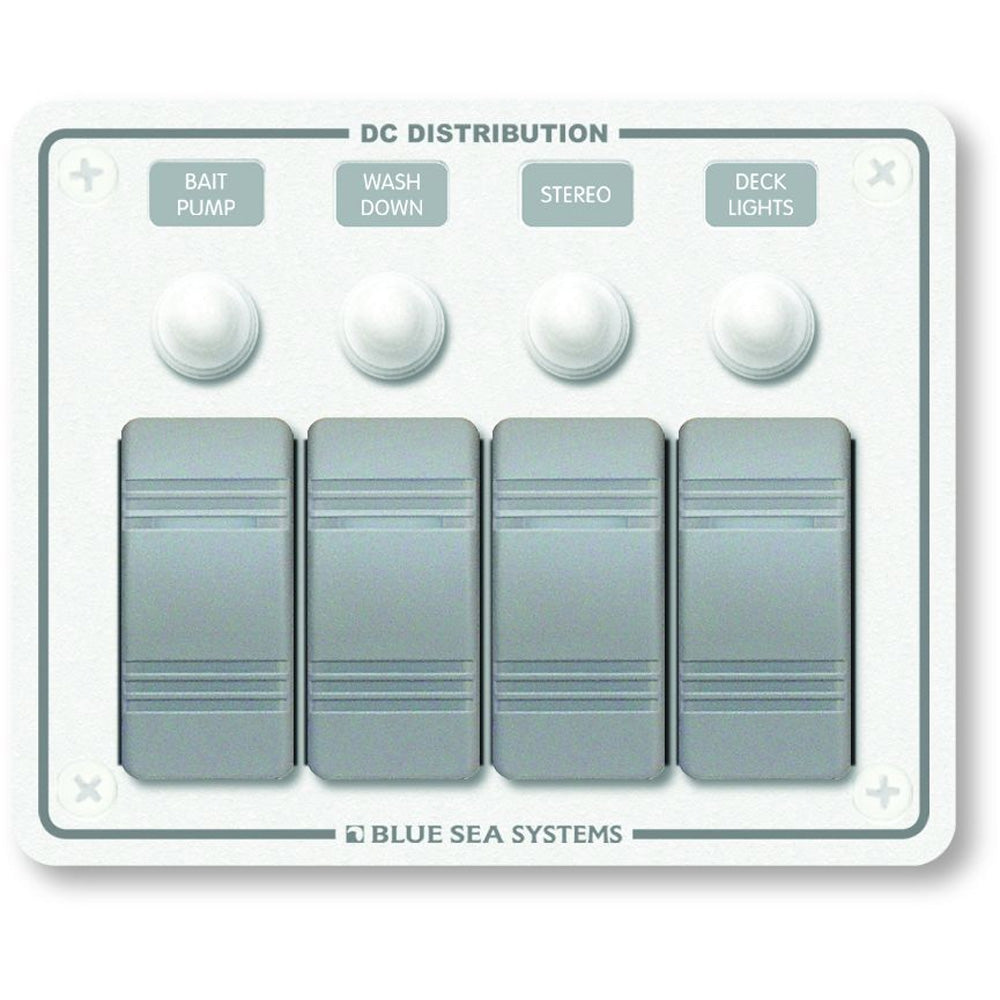 Blue Sea 8272 Water Resistant Panel 4 Position White Horizontal Mount 8272