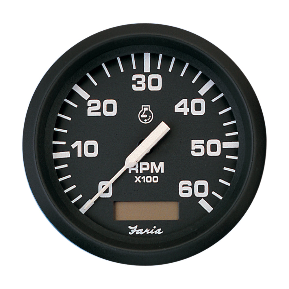 Faria Euro Black 4 Tachometer wHourmeter 6000 RPM Gas Inboard 32832