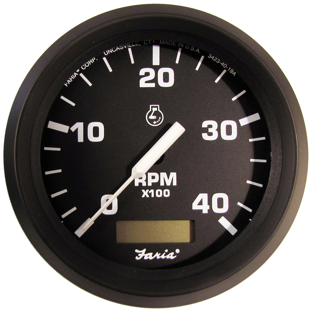 Faria Euro Black 4 Tachometer wHourmeter 4000 RPM DieselMech Takeoff Var Ratio Alt 32834
