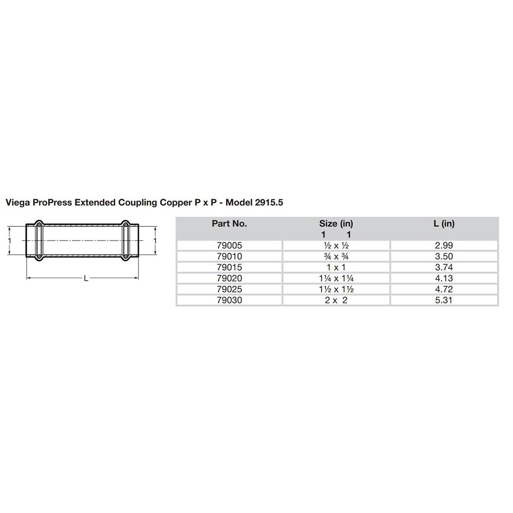 Viega ProPress 114 Extended Coupling wo Stop Double Press Connection Smart Connect Technology 79020