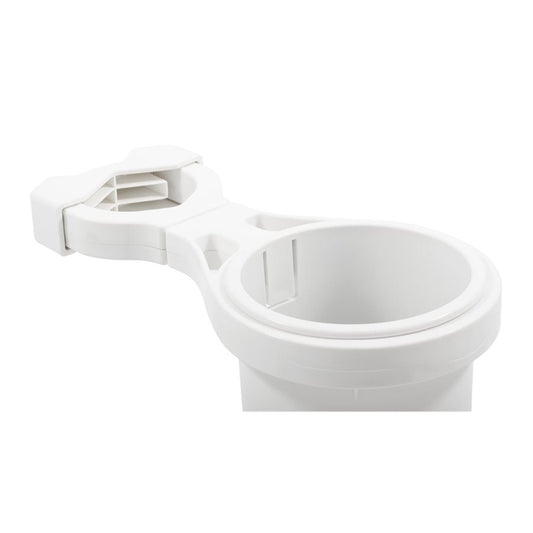 Camco ClampOn Rail Mounted Cup Holder Small for Up to 114 Rail White 53086