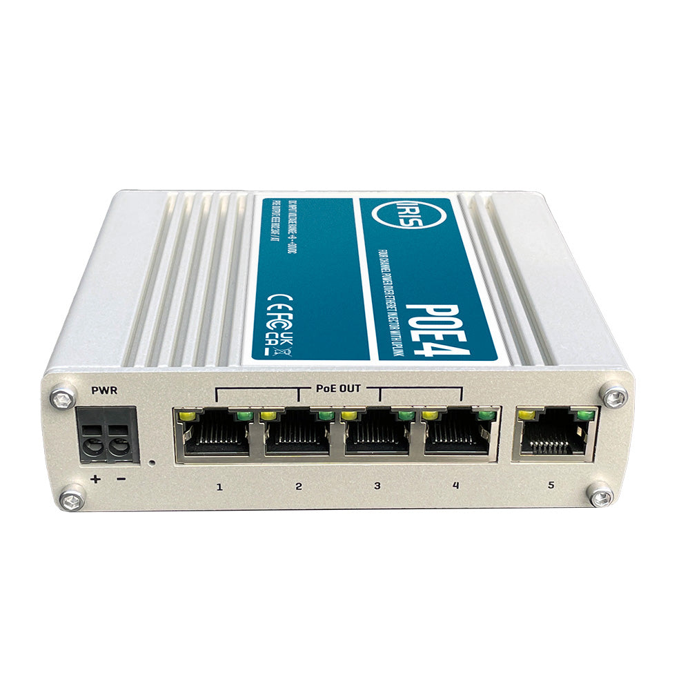 Iris Four Channel Uplink Power Over Ethernet Switch IEEE8023af 3at Compliant 930VDC Input 48VDC Output POE4V2