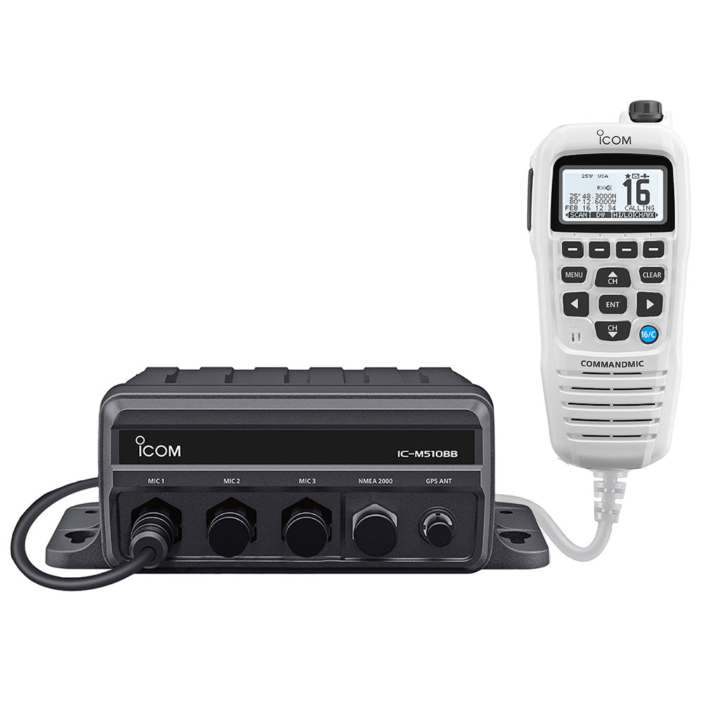 Icom M510BB GW 21 Black Box VHF wWhite Command Mic  3 Command Mic Ports M510BB GW 21 USA