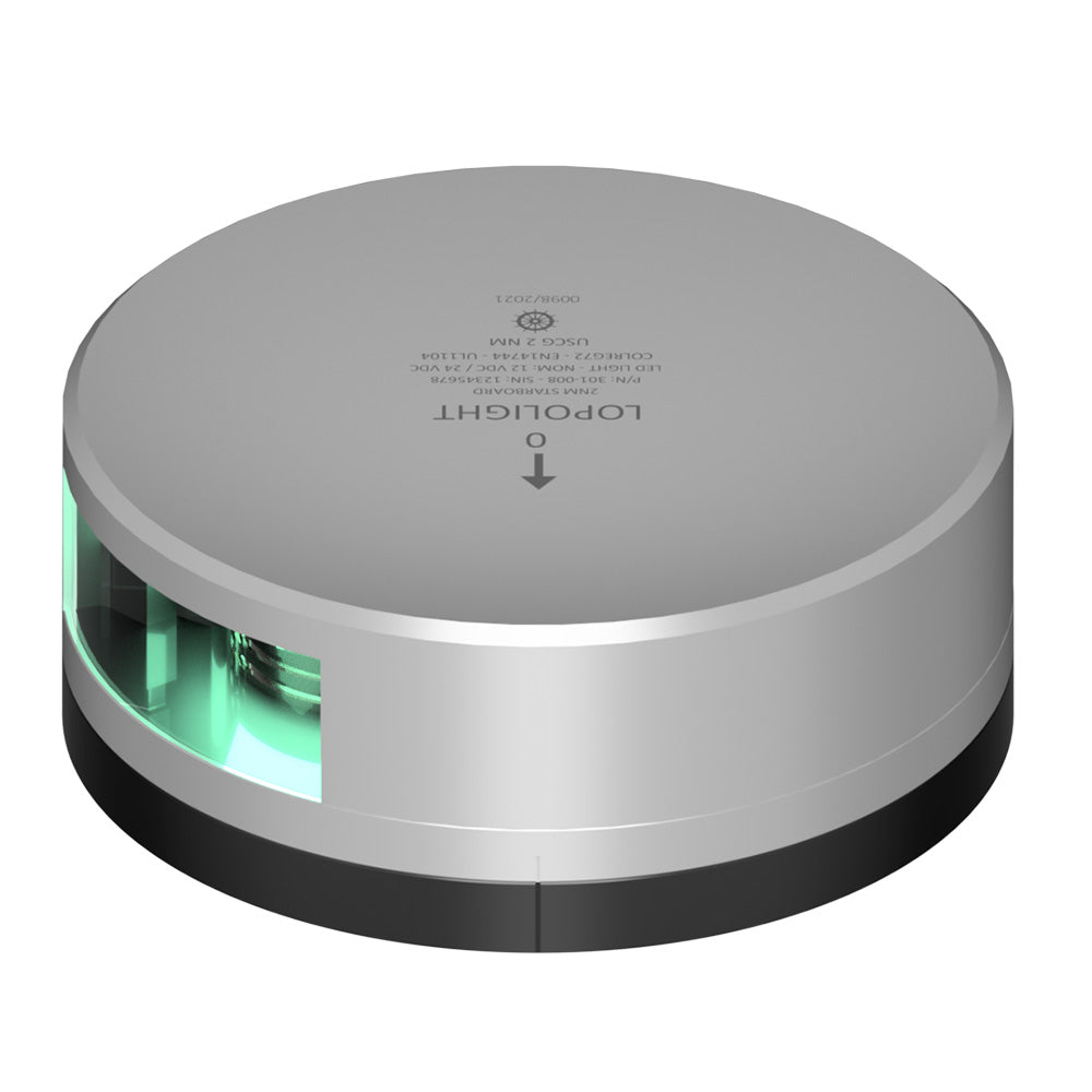 Lopolight Green Starboard Light  2NM  Silver Housing wFB Base 301008FB