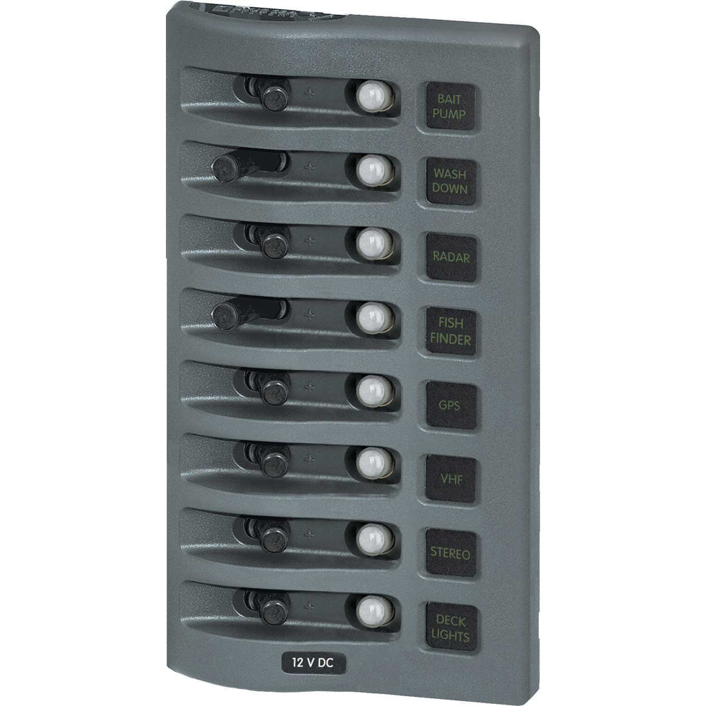 Blue Sea 4378 WeatherDeck Water Resistant Circuit Breaker Panel  8 Position  Grey 4378