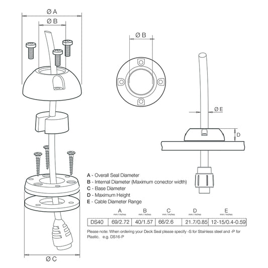 Scanstrut DS40S Vertical Cable Seal  Stainless Steel DS40S