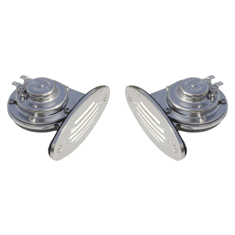Schmitt Marine Mini Stainless Steel Dual DropIn Horn wStainless Steel Grills High  Low Pitch 10055