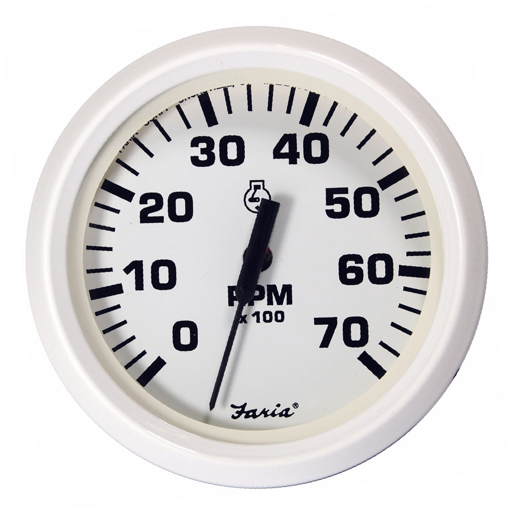 Faria Dress White 4 Tachometer  7000 RPM Gas All Outboards 33104