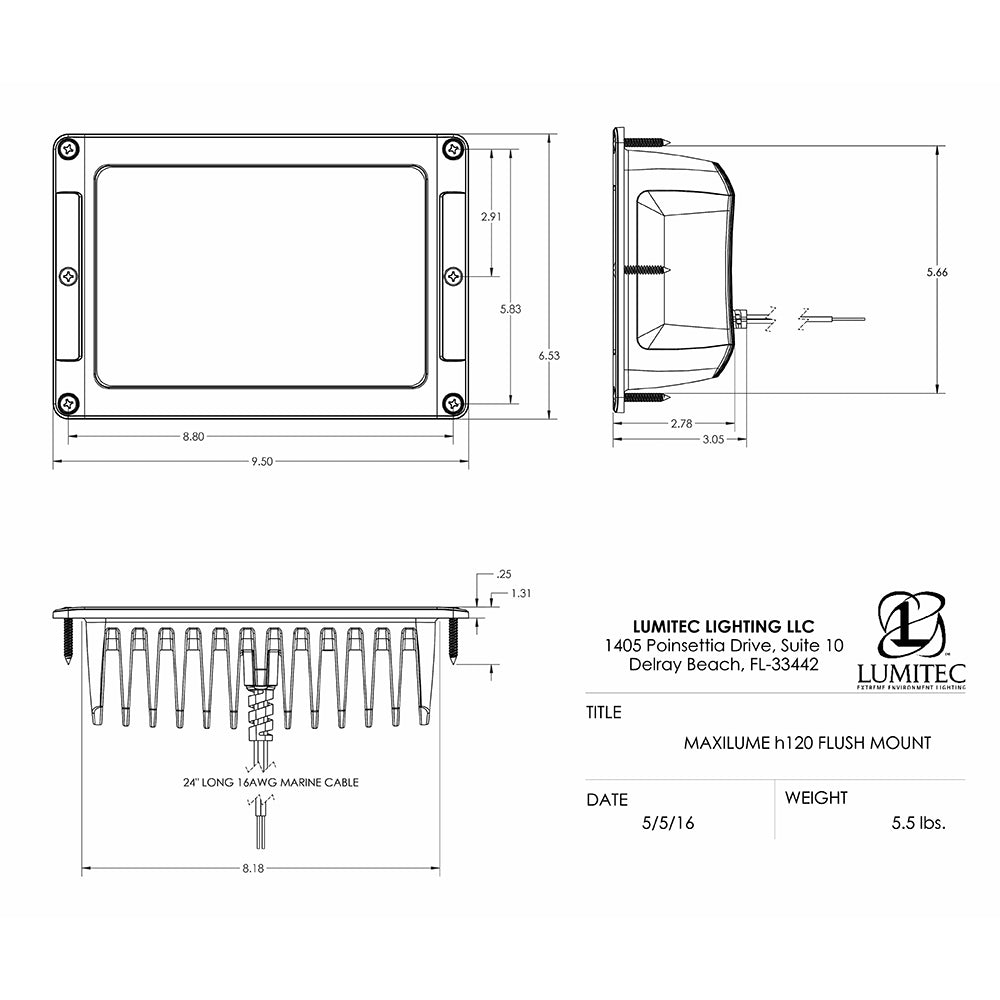 Lumitec Maxillume h120  Flush Mount Flood Light  White Housing  White Dimming 101348