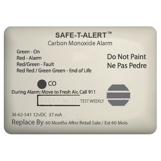 SafeTAlert 62 Series Carbon Monoxide Alarm wRelay  12V  62541MarineRLYNC  Surface Mount  White 62541MARINERLYNC