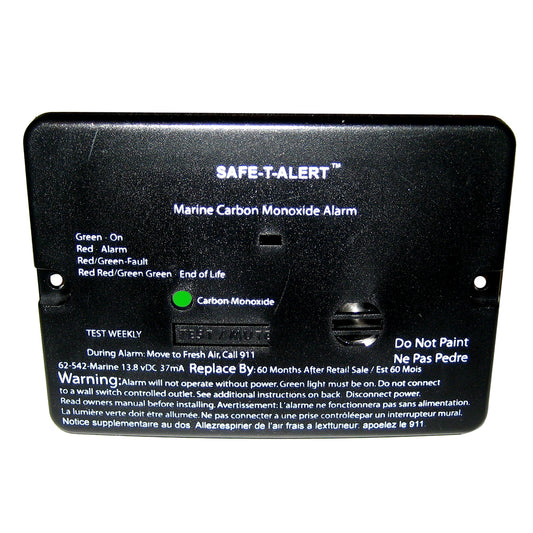 SafeTAlert 62 Series Carbon Monoxide Alarm  12V  62542Marine  Flush Mount  Black 62542MARINEBLK