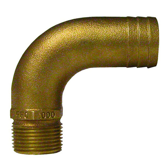 GROCO 1 NPT x 118 ID Bronze Full Flow 90 Elbow Pipe to Hose Fitting FFC1125