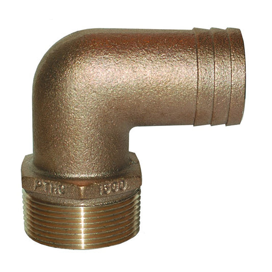 GROCO 34 NPT x 34 ID Bronze 90 Degree Pipe to Hose Fitting Standard Flow Elbow PTHC750