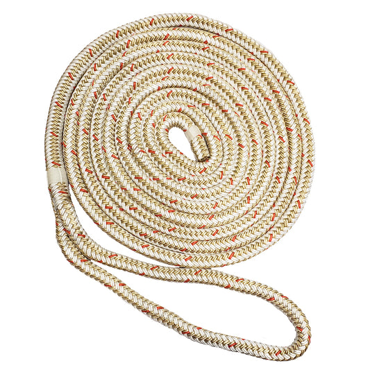 New England Ropes 58 Double Braid Dock Line  WhiteGold wTracer  15 C50592000015