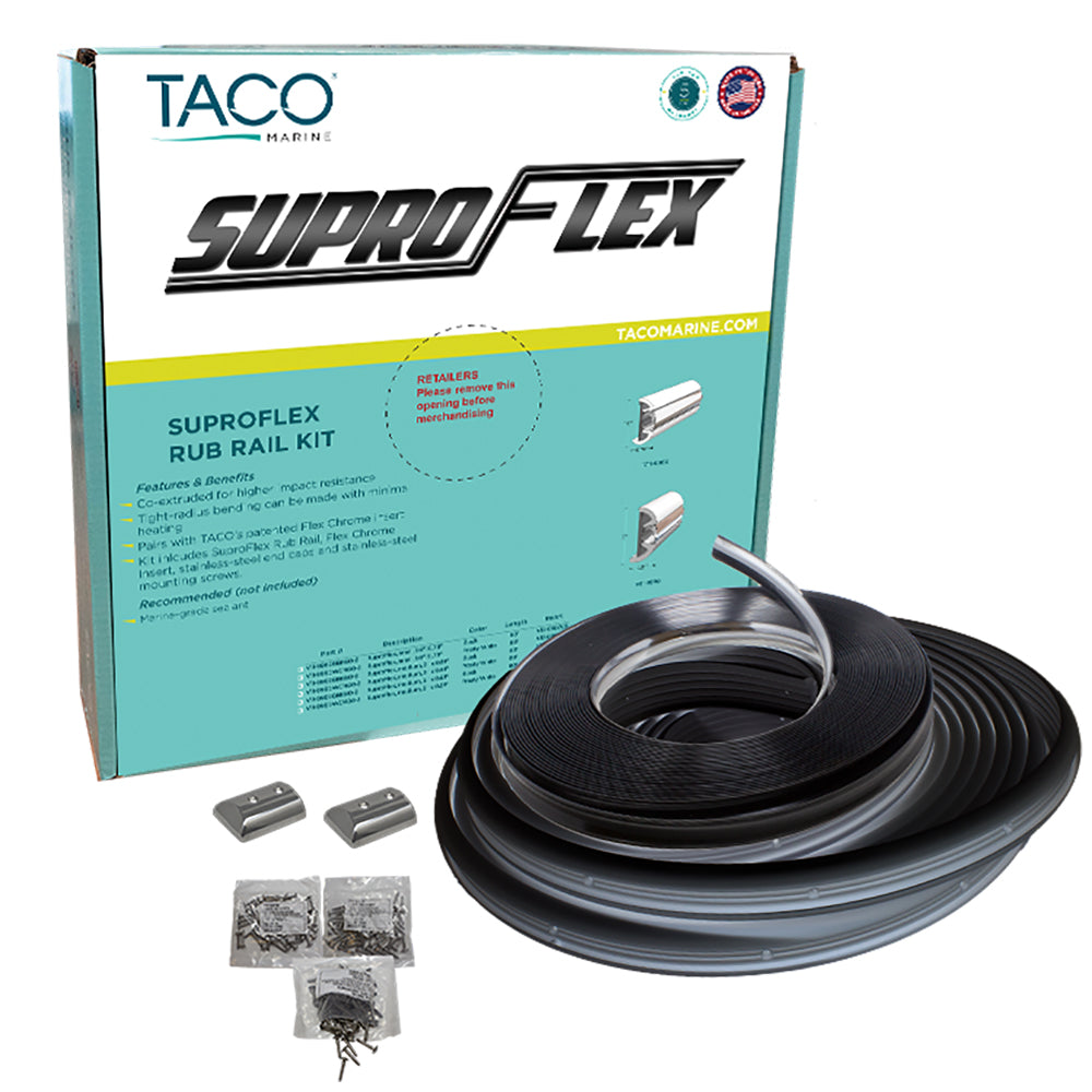 TACO SuproFlex Rub Rail Kit  Black wFlex Chrome Insert  2H x 12W x 80L V119990BBK802