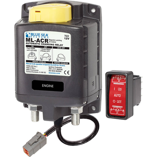 Blue Sea 7622100 ML ACR Charging Relay 12V 500A wManual Control  Deutsch Connector 7622100
