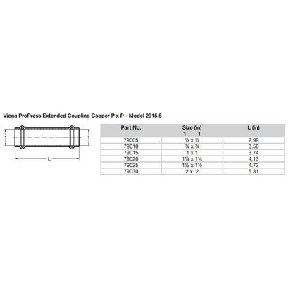 Viega ProPress 114 Extended Coupling wo Stop  Double Press Connection  Smart Connect Technology 79020