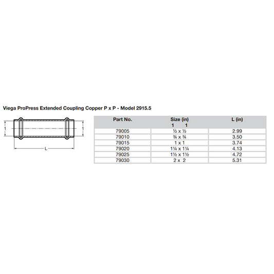 Viega ProPress 112 Extended Coupling wo Stop  Double Press Connection  Smart Connect Technology 79025
