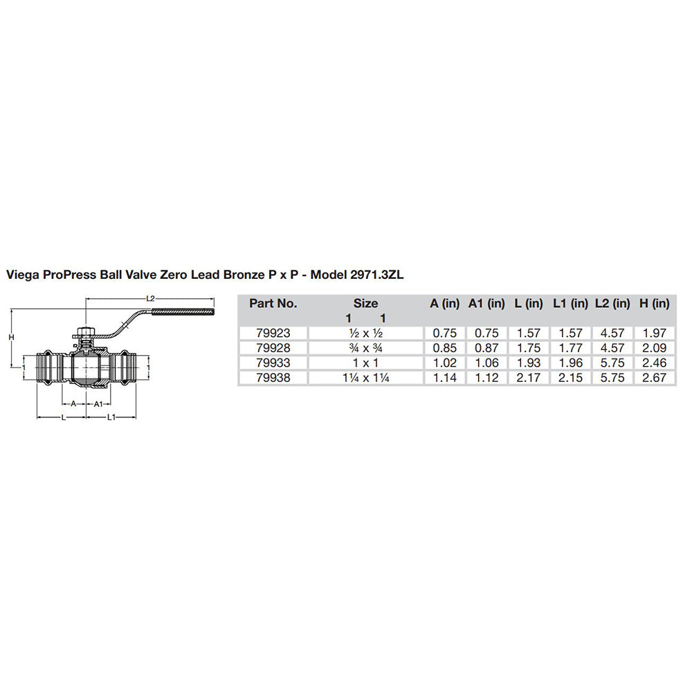 Viega ProPress 1 Zero Lead Bronze Ball Valve wStainless Stem  Double Press Connection  Smart Connect Technology 79933