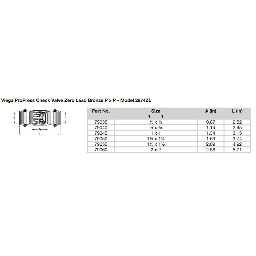 Viega ProPress 34 Zero Lead Check Valve  Double Press Connection  Smart Connect Technology 79040