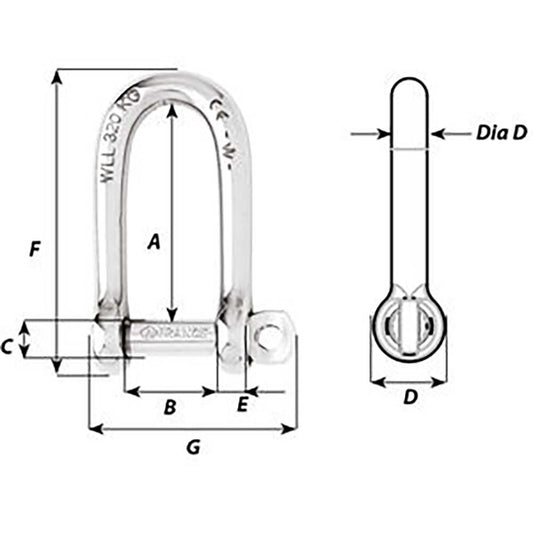 Wichard SelfLocking Long D Shackle  Diameter 6mm  14 01213