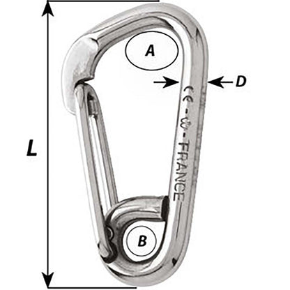 Wichard Asymmetric Carbine Hook  Length 80mm  516 02325