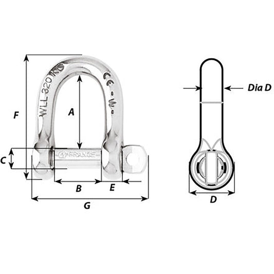 Wichard SelfLocking D Shackle  12mm Diameter  1532 01206