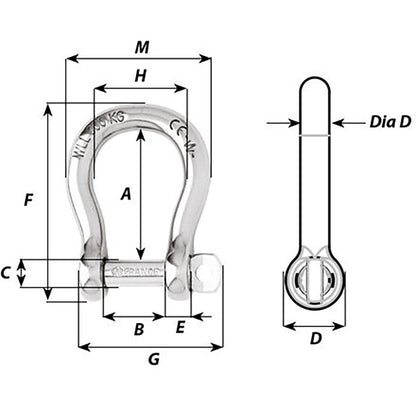 Wichard Not SelfLocking Bow Shackle  16mm Diameter  58 01247